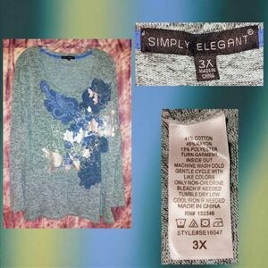 Simply Elegant Heather Powder Blue/Multiclr Multiprint Knit Sweater Top 3X(22/24